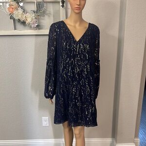 Lilly Pulitzer Blue V-Neck Bishop Sleeve Cocktail Dress
